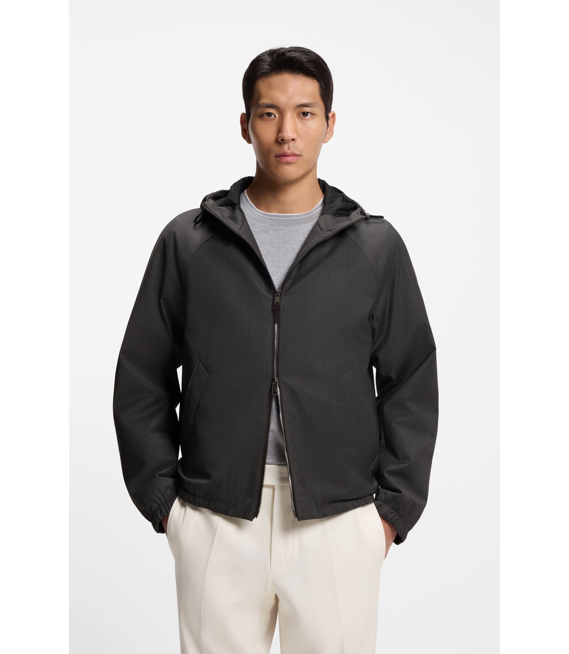 Windbreaker aus Schurwolle mit Kapuze