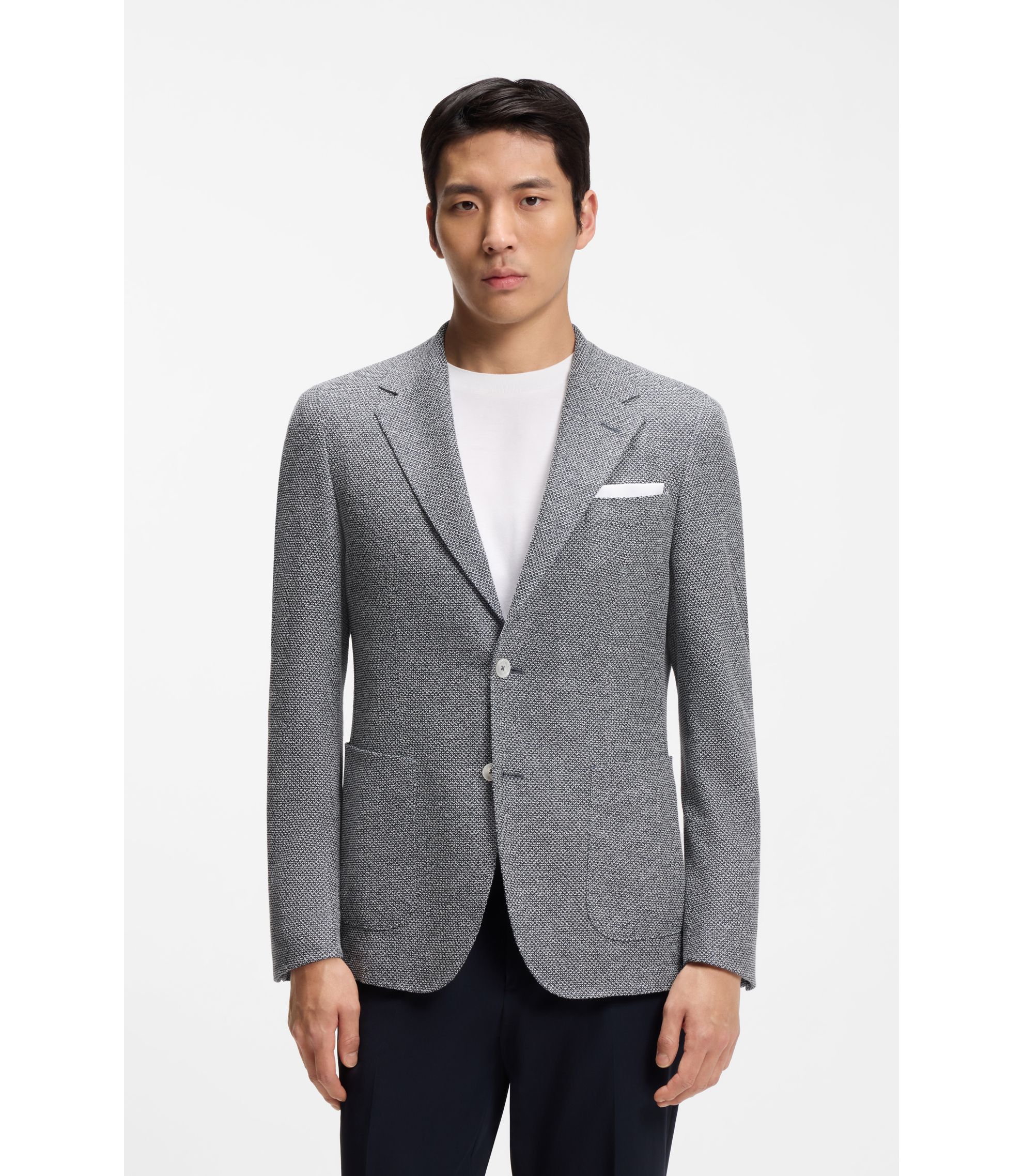 Regular-Fit Blazer aus gemustertem Leinen-Mix