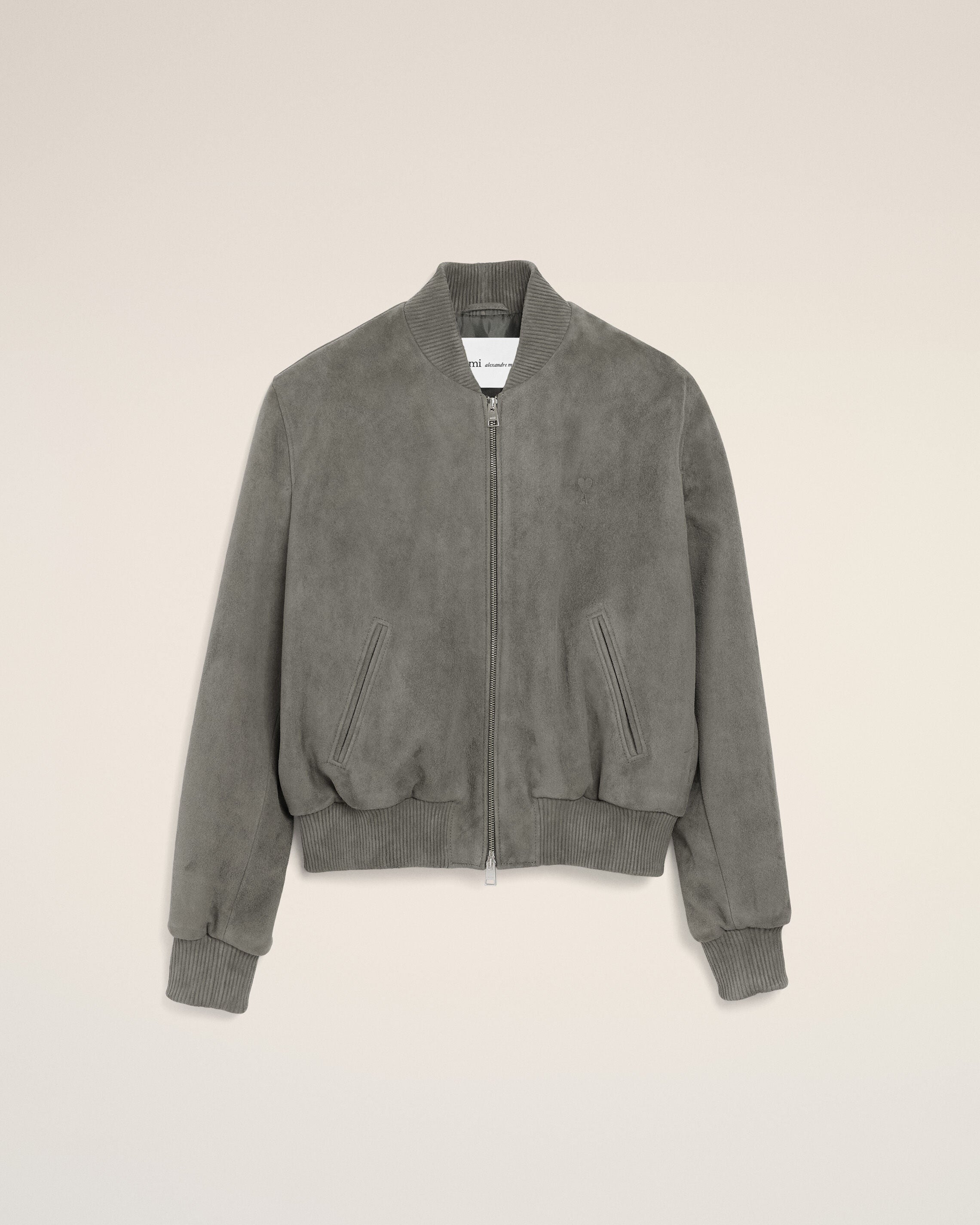 Graue Ami De Coeur Ziegenleder-Jacke mit Reißverschluss