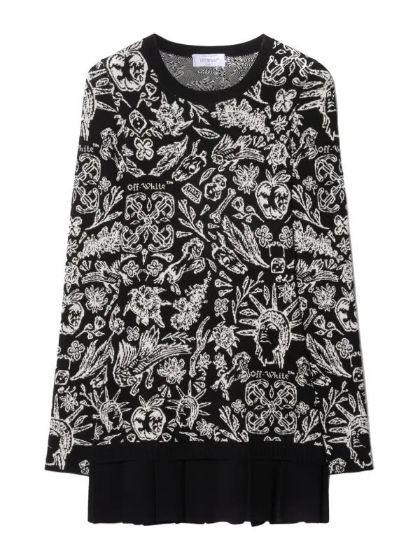 Off-White OffWhite Damenkleid Schwarz mit Print - Langärmlig