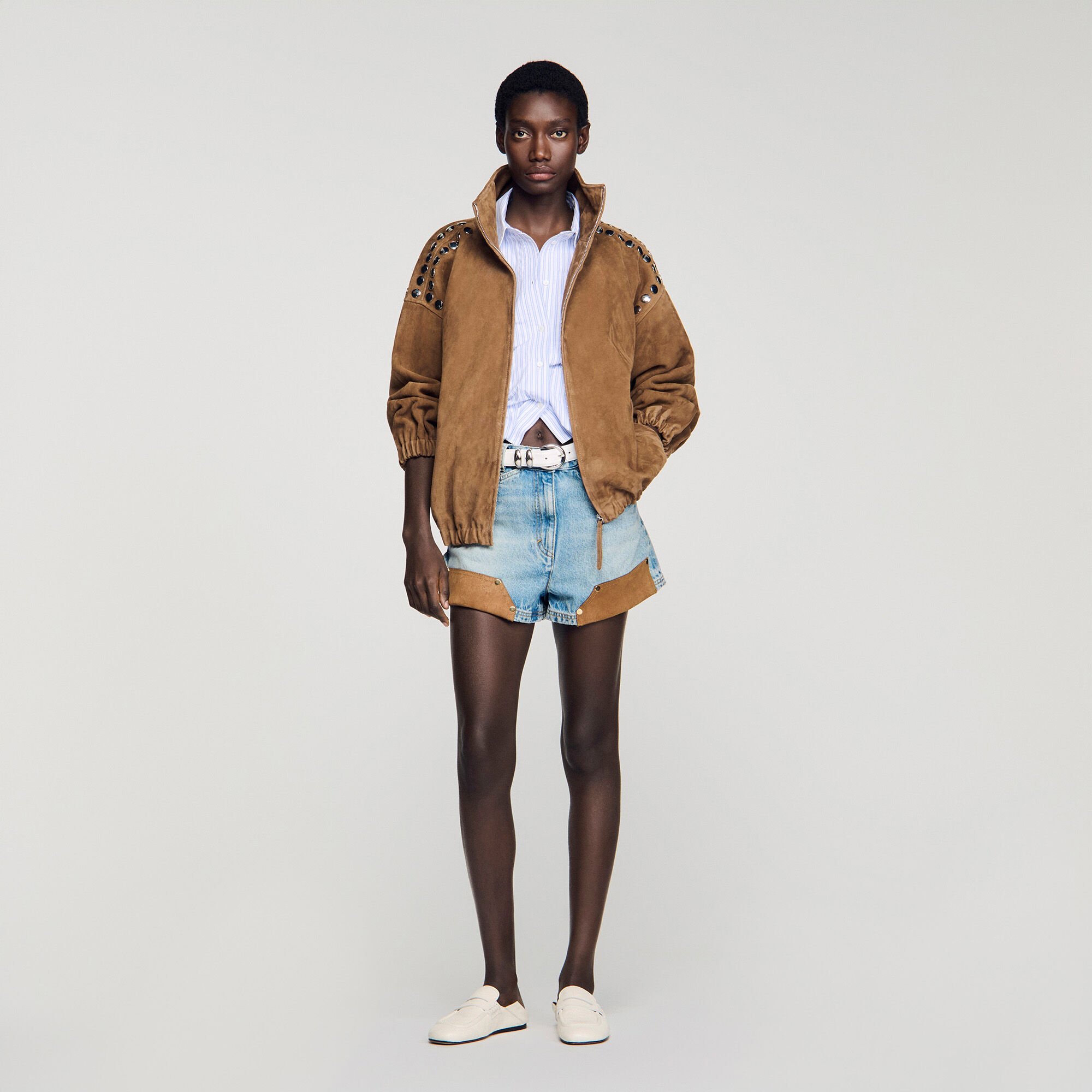 Velourslederjacke mit Nieten