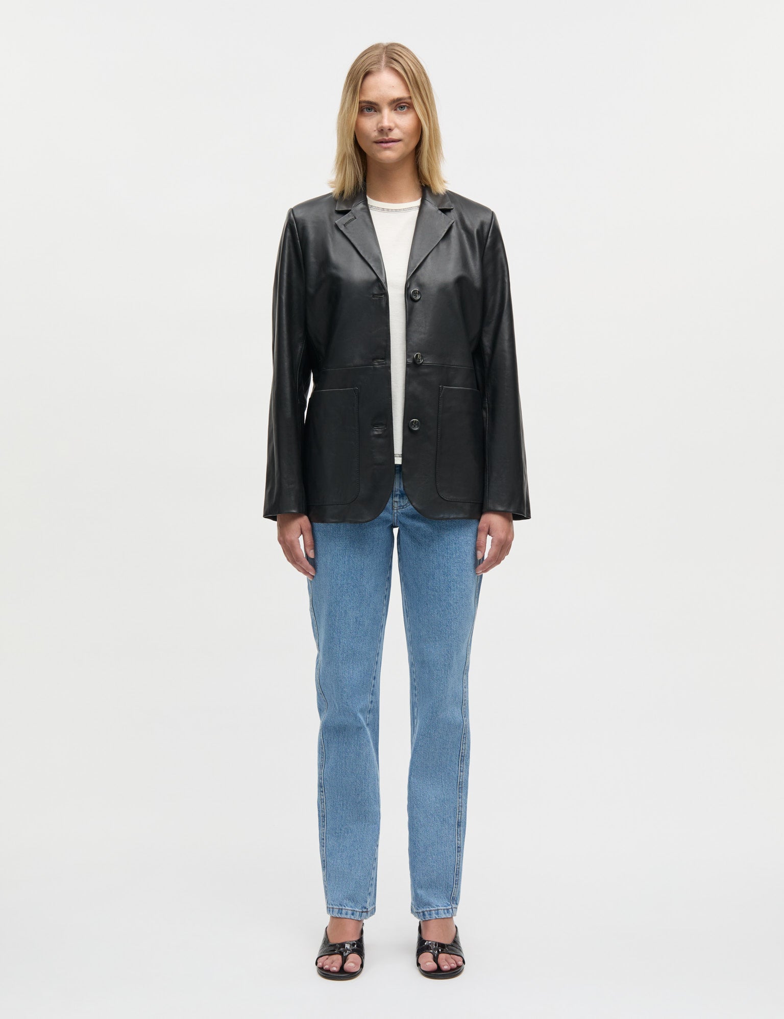 Shiny Leather Lesley Blazer, Black