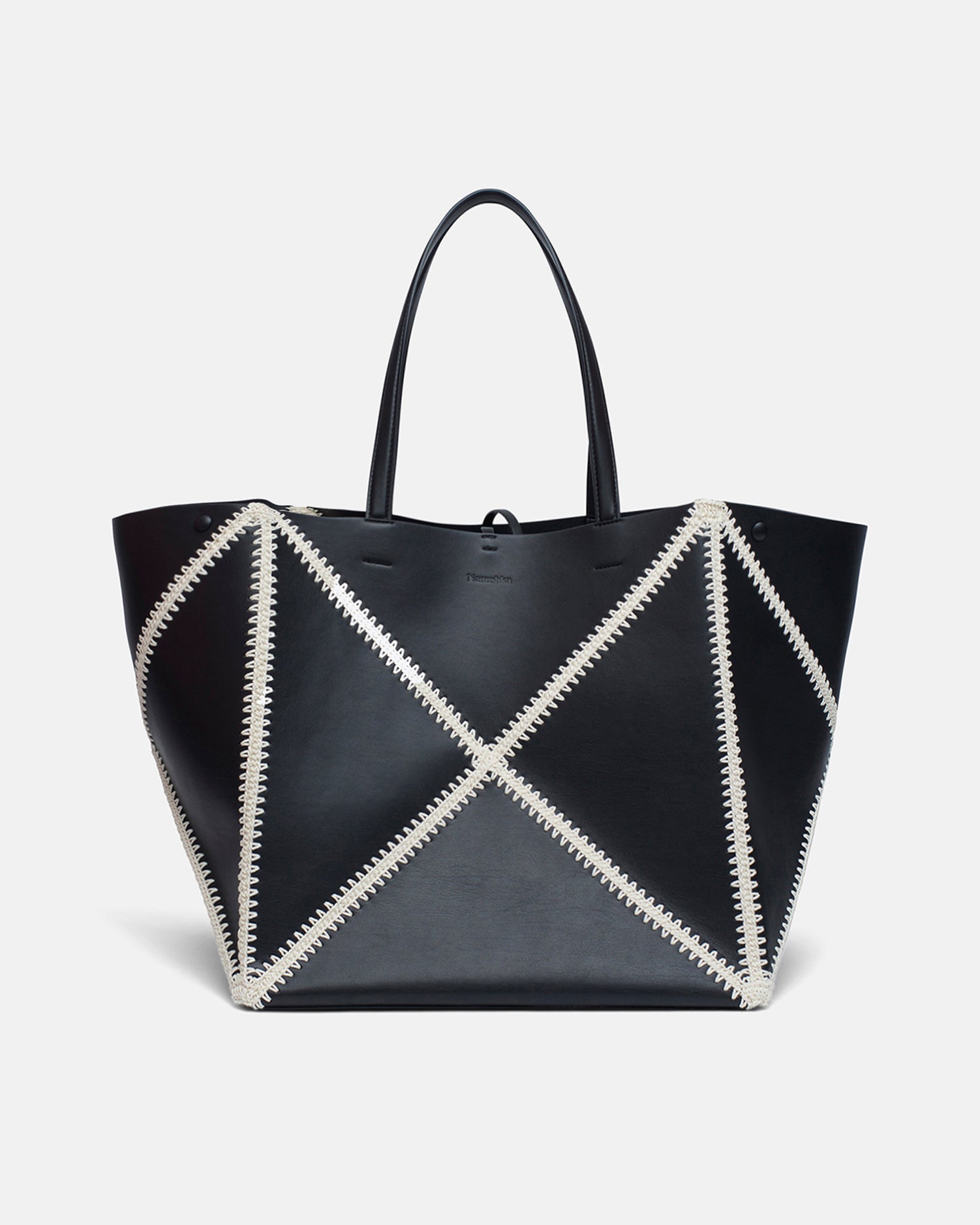 Origami Tote Large - Alt-Nappa Crochet Tote - Black/Crème