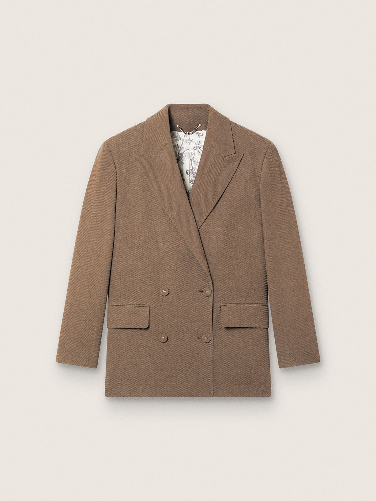 Zweireihiger Damenblazer aus Chevron aus Wollmischung in Taubengrau