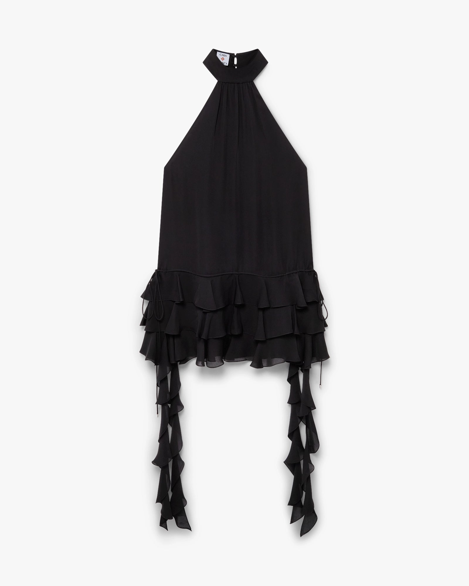 Black Georgette Double Ruffle Mini Dress