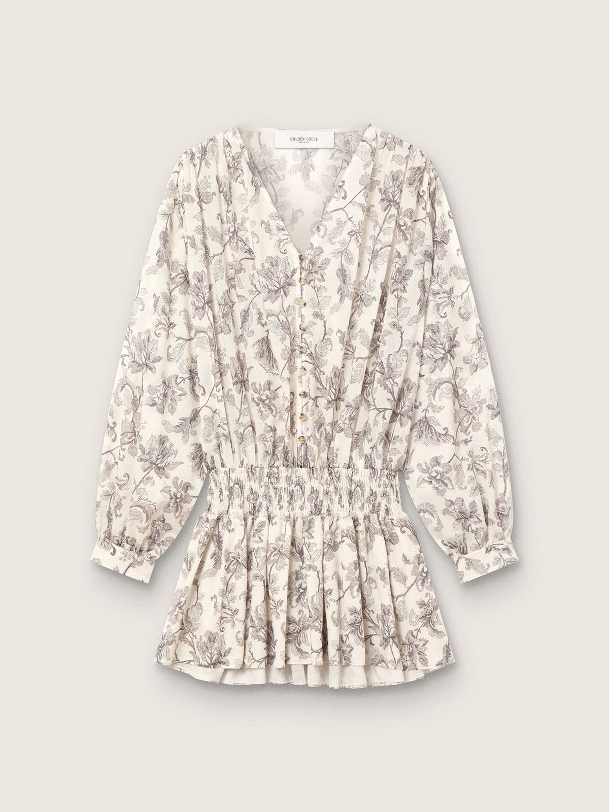 Damenminikleid aus Baumwolle mit schwarz-weißem Blumenprint