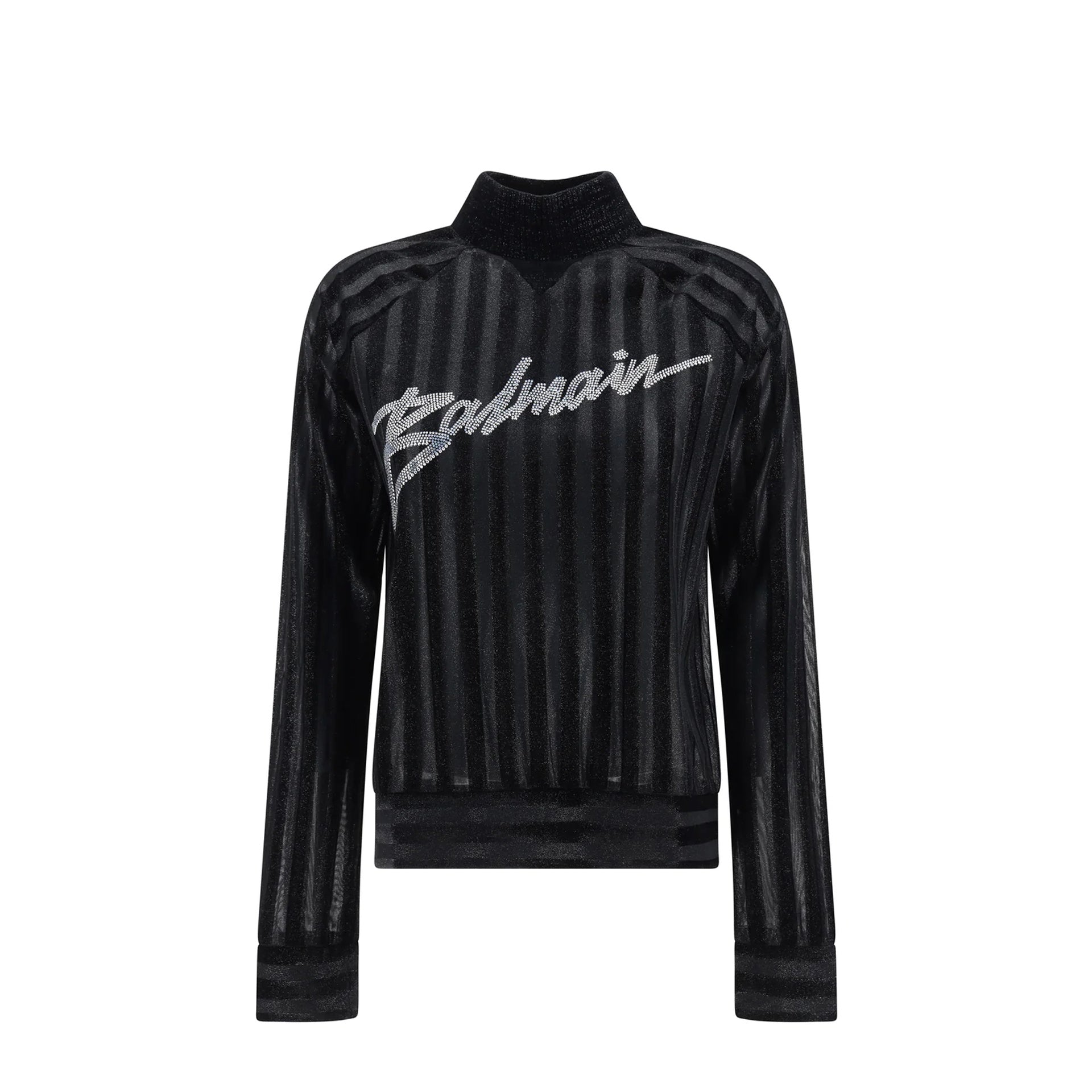 Balmain Schwarzer Rollkragenpullover Mit Kristalllogo