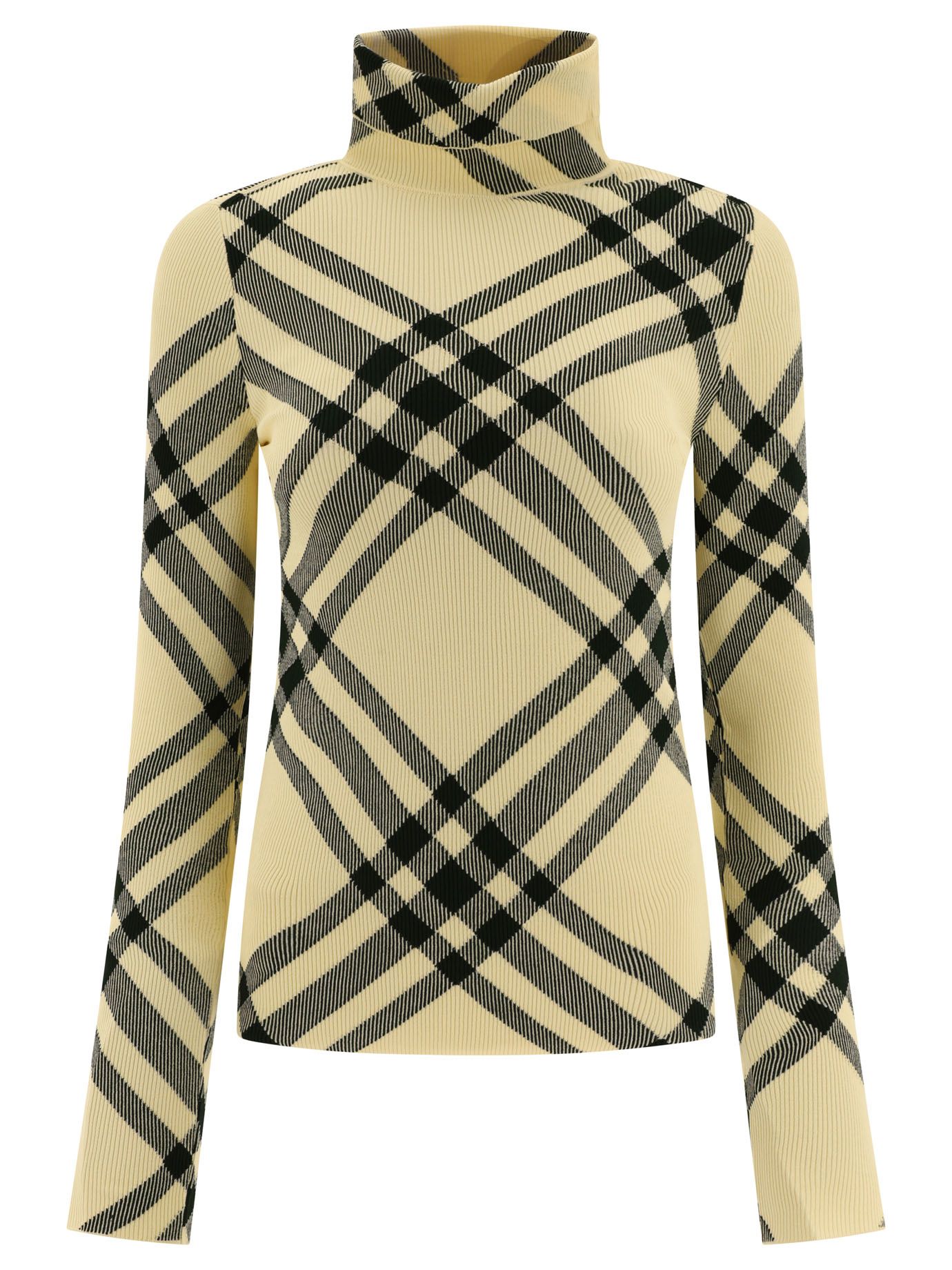 Burberry Beiger Turtleneck Pullover Mit Karomuster